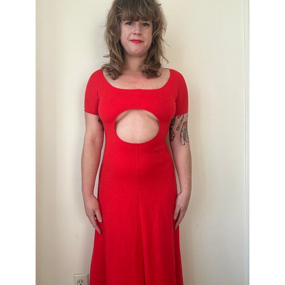 1970s 70s vintage Stephen Burrows designer cutout maxi dress wool red backless - Picture 2 of 9
